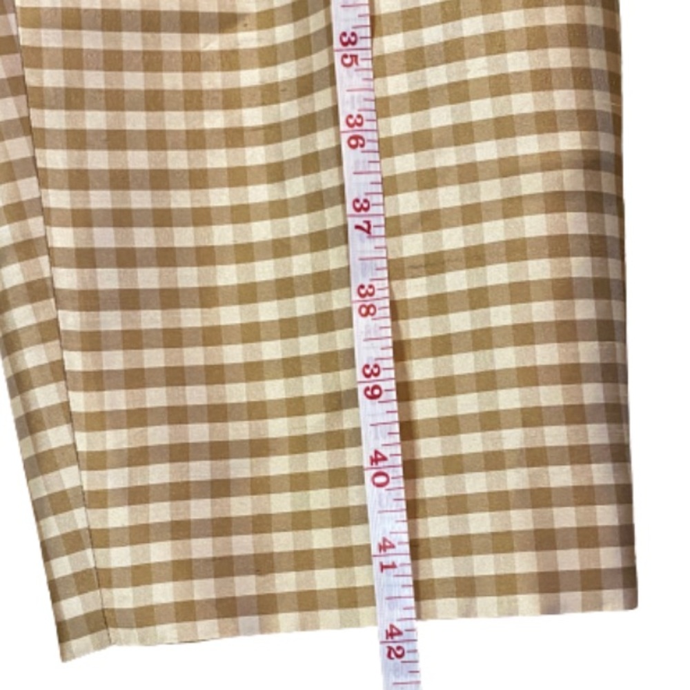 100% Silk Liz Claiborne Tan & White Gingham Cropped Pants - Picture 7 of 12